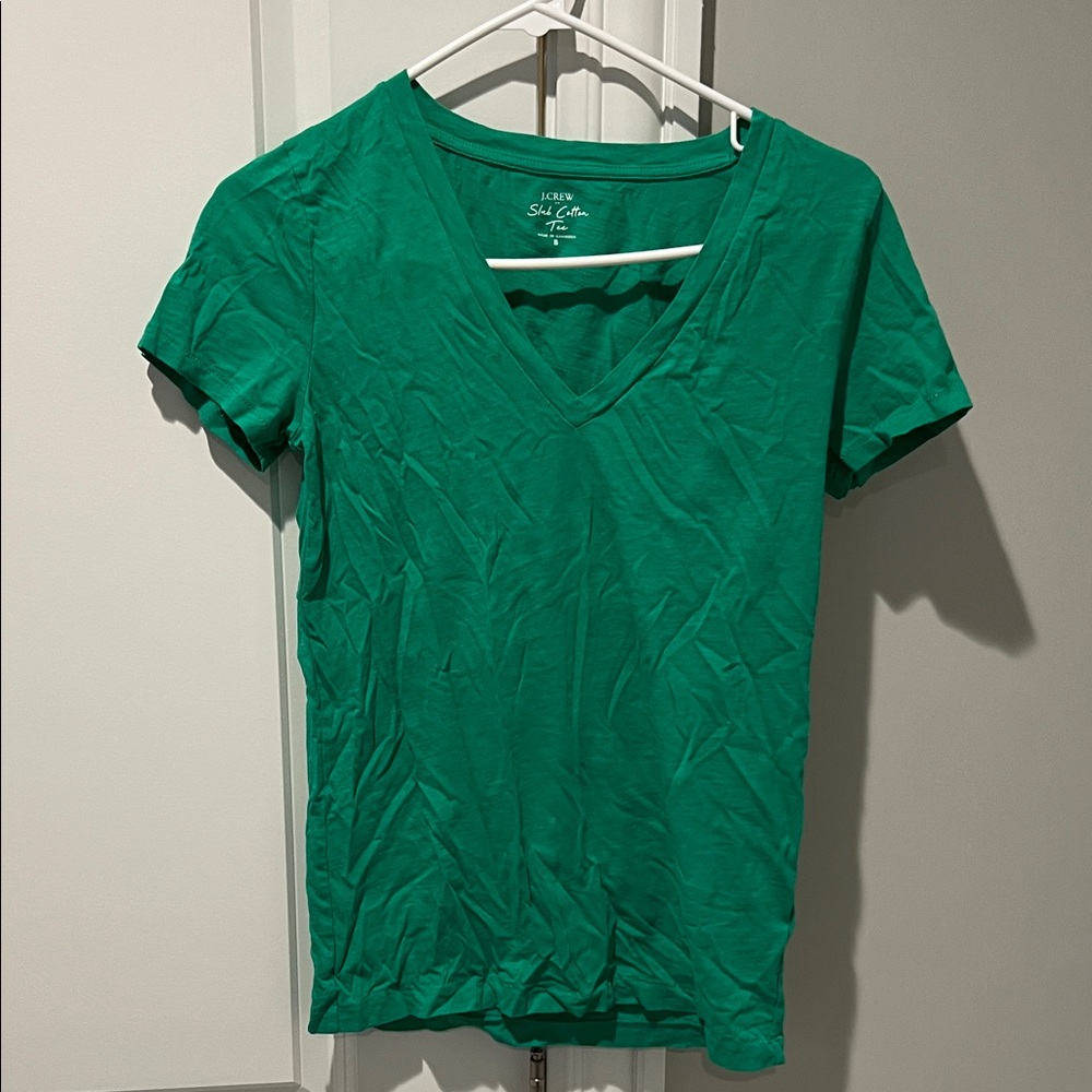J. Crew Green V-Neck Short Sleeve Tee